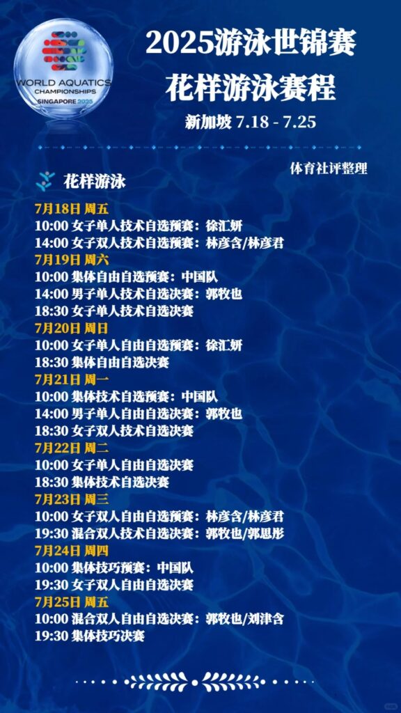 【2025新加坡游泳世界錦標賽】花樣游泳賽程及前瞻！海外怎麼看中文體育賽事直播？