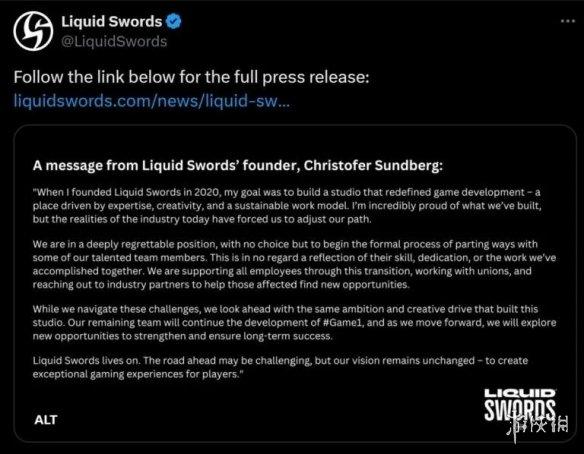 Liquid Swords工作室宣布裁员以应对游戏行业挑战