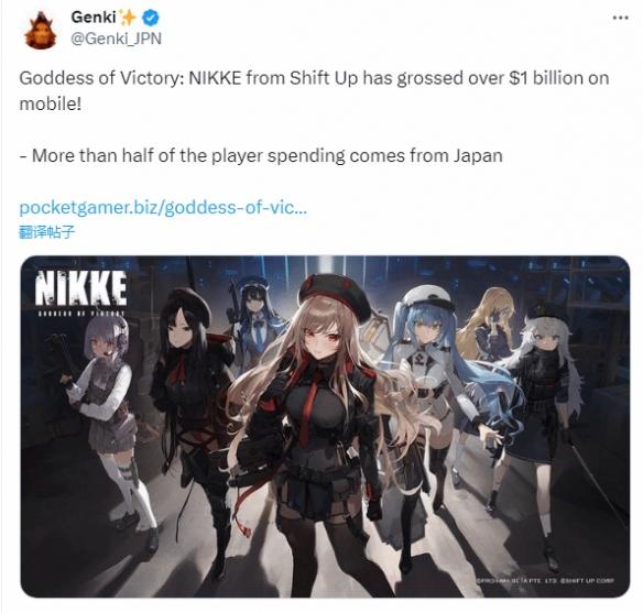 《胜利女神:妮姬》手游营收突破10亿美元大关!