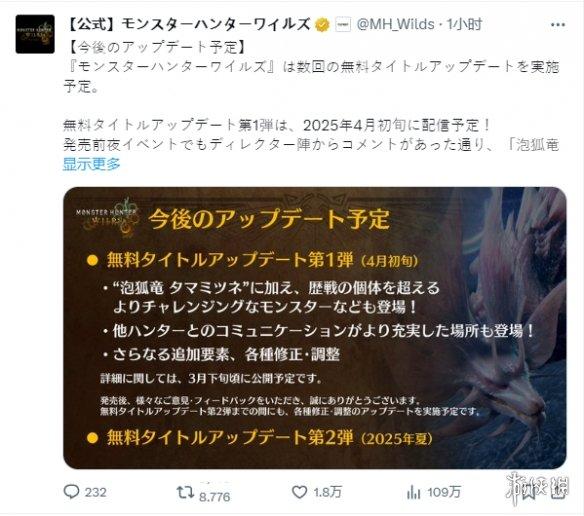 《怪物猎人:荒野》2025夏季推出第二弹免费更新,泡狐龙及新区域即将到来!